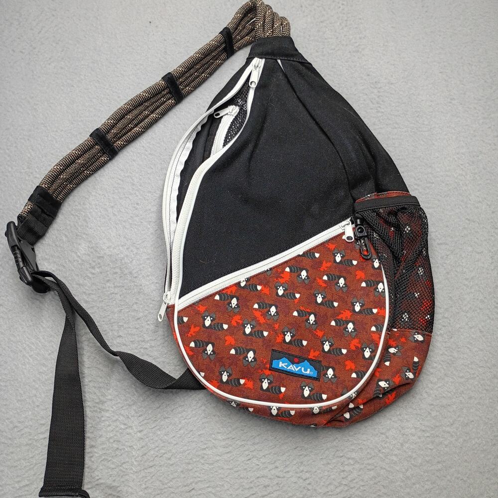 KAVU Rope Sling Bag Raccoon Print Crossbody Outdoor Travel Festival Pack